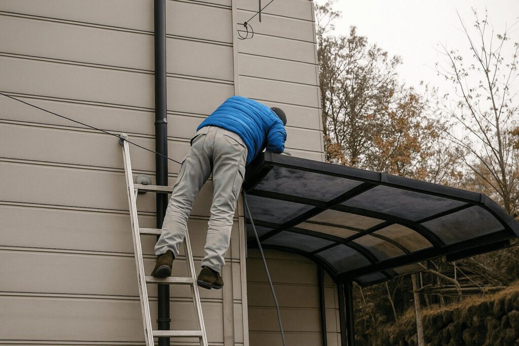 電気工事士がアンテナの配線工事をしているイメージ画像