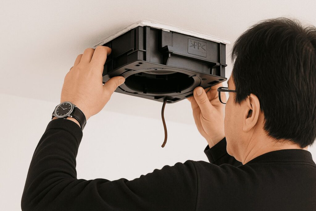 新しい換気扇を埋め込む作業をしているイメージ画像
