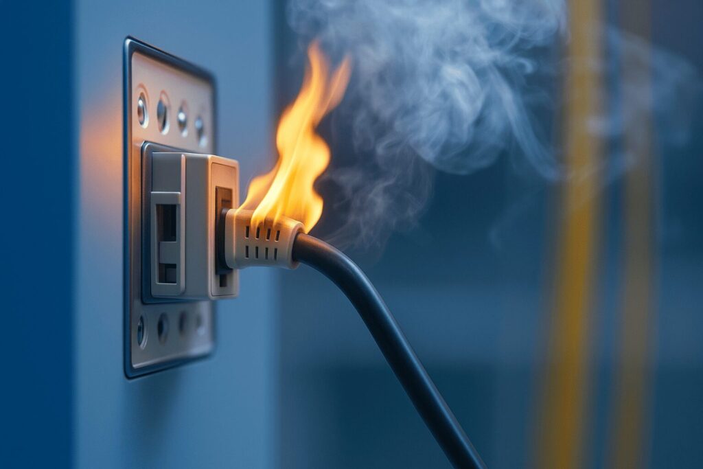 漏電によって発火したコンセントをイメージした画像