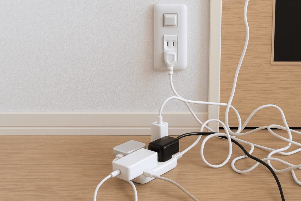 コンセントからタコ足配線が繋がっているイメージ画像