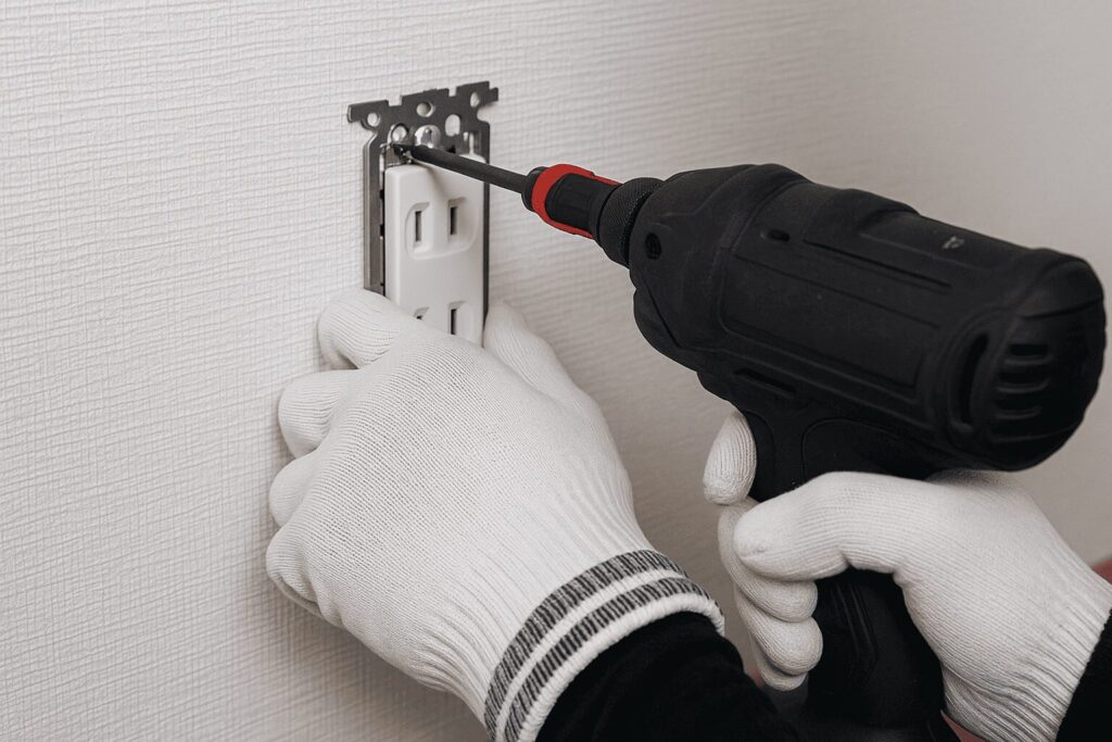 コンセントを増設している電気工事士の手元画像